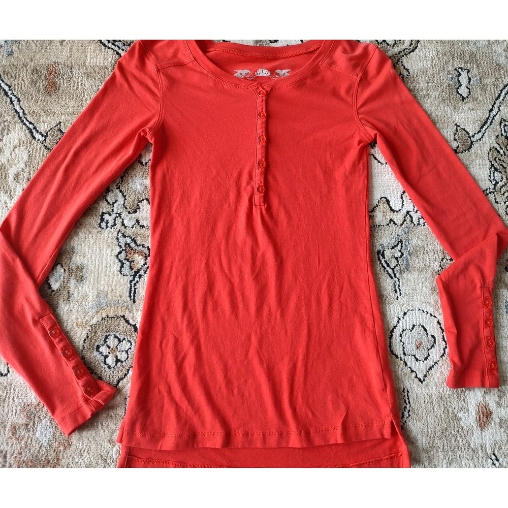 Women's Henley Top Women's Small 90s Y2K Slim Fit Button Up Sleeve Coral Preppy